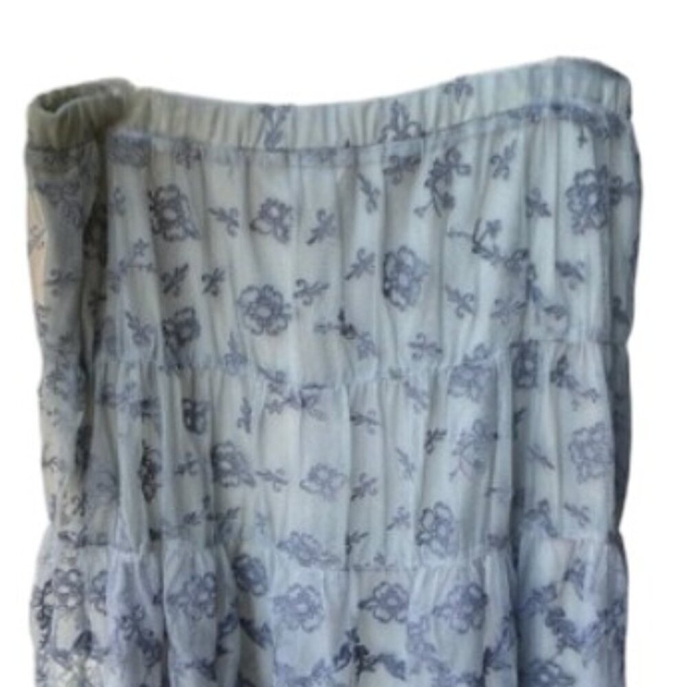 SUNDANCE Floral Blue Nylon Mesh Embroidered Skirt I Size: 12 - Picture 2 of 8